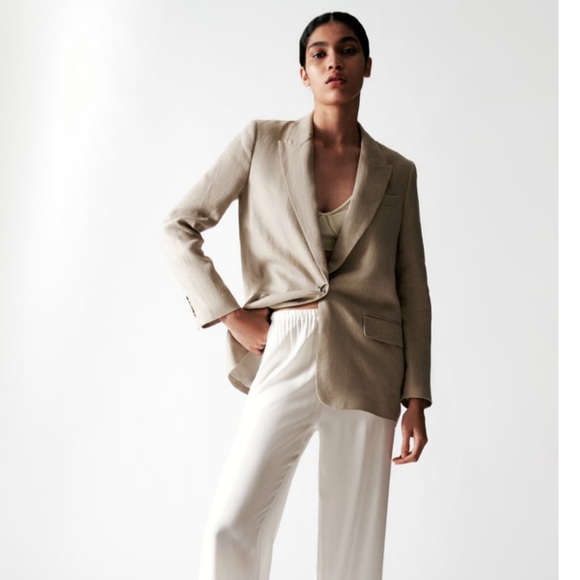 Zara STRAIGHT CUT LINEN BLAZER | Size Large - Picture 2 of 6
